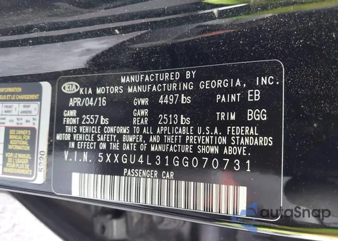 2016 Kia Optima Ex z USA, uszkodzony, nr VIN 5XXGU4L31GG070731